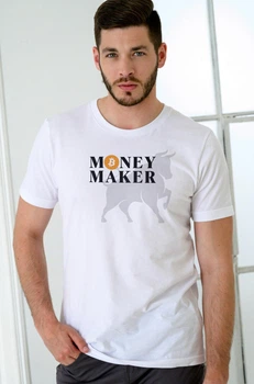 Чоловіча футболка трикотажна легка з принтом Money Maker однотонна повсякденна базова біла 2XL