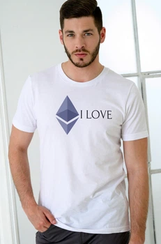 Футболка чоловіча трикотажная легка повсякденна біла з принтом ETH i Love однотонна літня 3XL