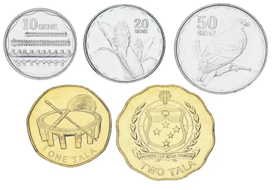 Набор монет Самоа набор из 5 монет 2011 UNC 10, 20, 50 сене, 1, 2 тала