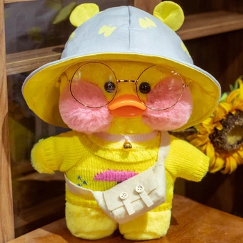 Мягкая игрушка Утка Лалафанфан Желтая в желтой панаме Lalafanfan Уточка Cafe mimi duck