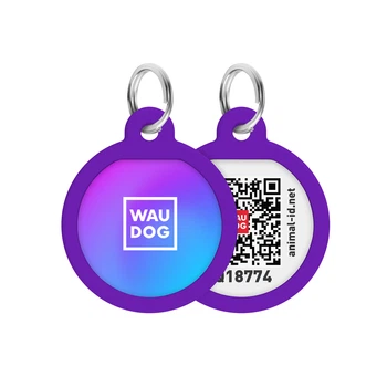 Адресник - жетон для собак и котов WAUDOG Smart ID Градиент фиолетовый, S, стальной, круглый Ø25 мм, с QR-паспортом, арт. 225-4034