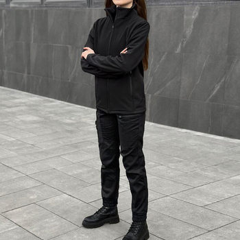Женская Форма "Pobedov" Куртка на микрофлисе + Брюки - Карго / Демисезонный Костюм черный размер M