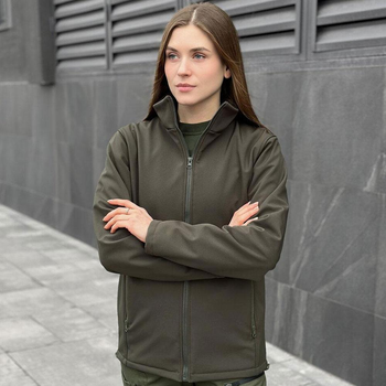 Женская Демисезонная Куртка "Pobedov Shadow" Soft Shell на микрофлисе хаки размер L