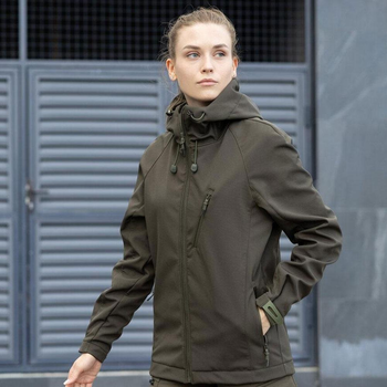 Женская Демисезонная Куртка Soft Shell "Pobedov Matrix" с капюшоном олива размер S