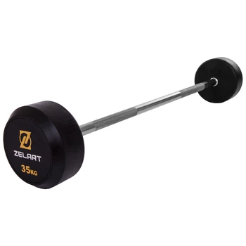 Штанга фиксированная 35 кг прямая металл резина насечки для рук Zelart Rubber Coated Barbell черная TA-2685-35