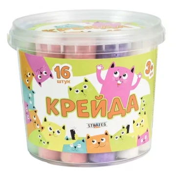 Мел Strateg Котики Большой круглый разноцветный 16 шт (50139) (4823113877521)