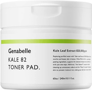 Пады насыщены тонером для лица - Genabelle Toner Pad Kale 86 60шт (1137513-1517216-2)
