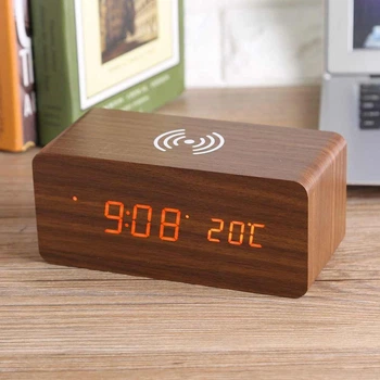 Деревянные светодиодные часы с беспроводной зарядкой UFT Wood Wireless clock Brown (UFTWWclockb)
