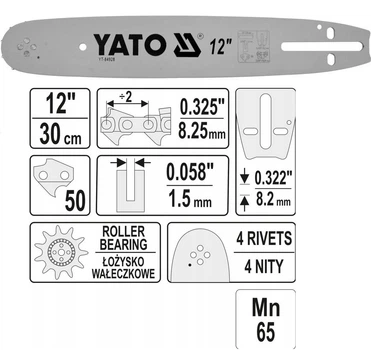 Шина Для Бензопили 30 см на Пиляльний Ланцюг 0.325"; 50Z YATO (YT-84928)