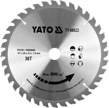 Пильный Диск по Дереву Ø 185 х 20 х 2.2 мм, 36 зубьев YATO (YT-60622)