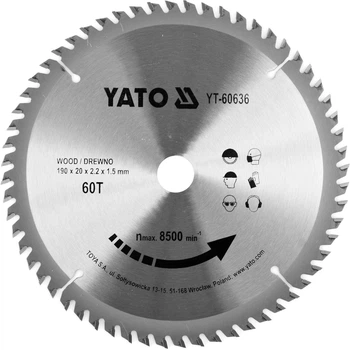 Пильний Диск по Дереву Ø 190 х 20 х 2.2 мм, 60 зубів YATO (YT-60636)
