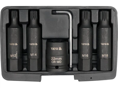 Набір насадок ударних викруткових SPLINE M12-М22 мм. квадрат 3/4". 6 шт. YATO (YT-1157)