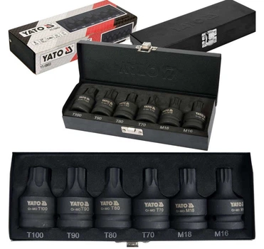 Набор Ударных Бит Головок TORX и SPLINE 3/4", Cr-Mo, 6 шт YATO (YT-10653)