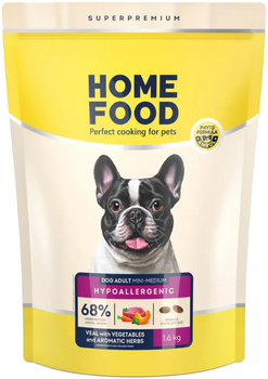 Гипоаллергенный сухой корм Home Food для взрослых собак малых и средних пород Телятина с овощами и ароматными травами 1.6 кг (4820235020521/4828331970160)