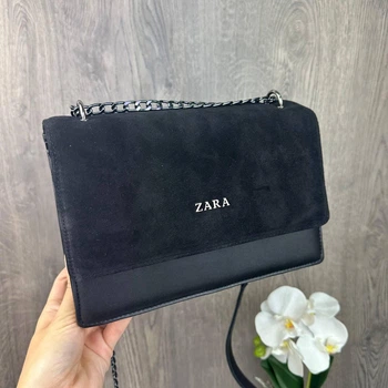 Замшева жіноча сумочка стиль Зара чорна, міні сумка натуральна замша Zara Store