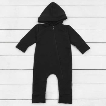 Комбинезон с капюшоном однотонная из двунити рост 98 см (2 - 3 года) Malena Черный
