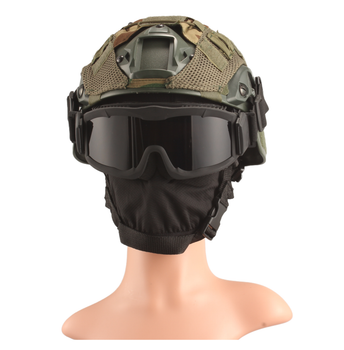 Тактические очки защитная маска с креплениями на каску с 3 сменными линзами Черная-толщина линз 3 мм