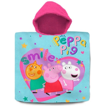 Дитячий пляжний рушник пончо Euroswan Peppa Pig Свинка Пеппа 60х120 см з каптуром для дівчинки 3-7 років