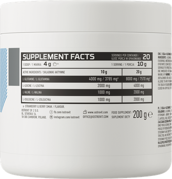 Aminokwas OstroVit BCAA + Glutamina 200 g Grejpfrut (5903246227505)