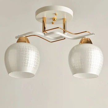 Люстра потолочная Light House SH-19534/2 WT+FG 340*160*250 цвет белый + золото, плафон белый с узром