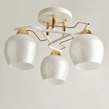 Люстра стельова Light House SH-19534/3 WT+FG 400*400*250 колір білий + золото, білий плафон з візерунком