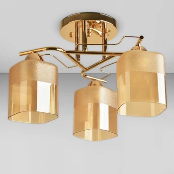 Люстра потолочная Light House SH-19532/3 FG 400*400*250 цвет золото, плафон янтарный