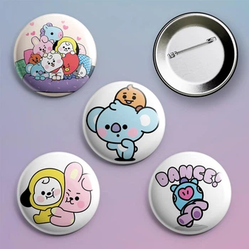 Закатные значки k pop BTS БТС BT21 idol металлические на булавке 56 мм 4 штуки в комплекте