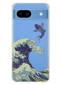 Прозрачный силиконовый чехол iSwag для Google Pixel 8a с рисунком - Большая волна в Канагаве (ISGP8A75)