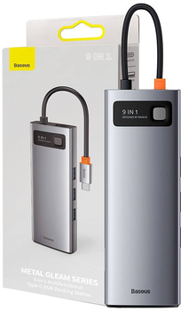 Хаб USB-C 9в1 Baseus Metal Gleam Series 3 x USB 3.0 + HDMI + USB-C PD + Ethernet RJ45 + microSD/SD + VGA Gray (CAХаб-CU0G)