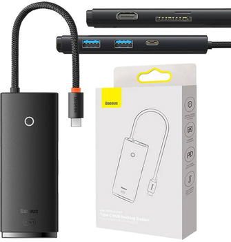Хаб USB Type-C Baseus OS Lite 6-Port HDMI + USB 3.0 x 2 + PD + SD/TF Black (WKQX080301)