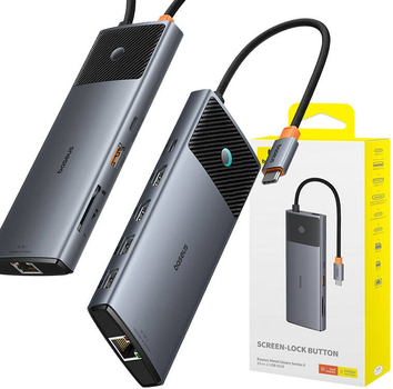 Адаптер Хаб USB Type-C 10в1 Baseus 2 x HDMI, USB-C, 3 x USB-A + RJ45 + SD/TF PD Gray (B00061800813-01)