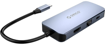 Адаптер Хаб USB Type-C 6в1 Orico HDMI 4K + 3 x USB 3.0 + RJ45+ USB-C PD 100 W Gray (MC-U602P-GY-BP)