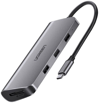 Адаптер Хаб USB-C 9в1 Ugreen HDMI 4K + 3 x USB 3.0 + Typ-C PD + RJ45 + SD + Micro SD + VGA Gray (6957303848737)