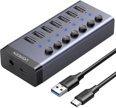 Хаб USB-C 7в1 Ugreen 7x USB 3.0 12V 2A Black (6957303893072)