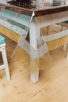 Силіконова скатертина з Срібно-золотою стразовою стрічкою 130х110 см