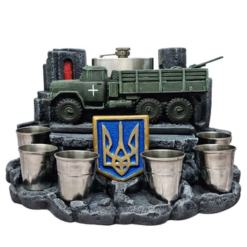 Сувенир патриотический штоф подставка "ЗіЛ 131+ЗУ-23-2" №1 (П1) гипс, подарочный мини-бар