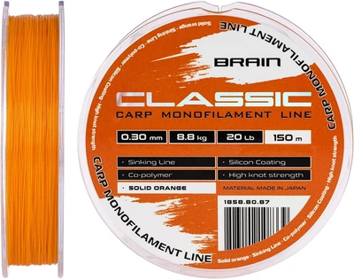 Волосінь Brain Classic Carp Line (solid orange) 150 м 0.30 мм 20 фунтів 8.8 кг (18588087)