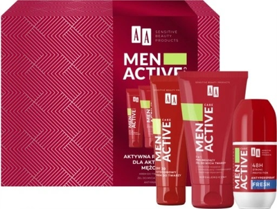 Zestaw dla mężczyzn AA Men Active Antyperspirant w kulce 50 ml + Krem do twarzy 50 ml + Peeling do twarzy 150 ml (5900116095745)