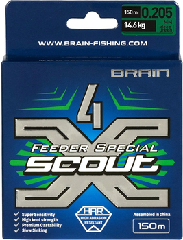 Шнур Brain Scout 4X 150 м (deep green) 0.205 мм 14.6 кг (18585532)