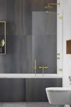 Стеклянная шторка для ванны RADAWAY Essenza Pro Brushed Gold PNJ 50 см 10101050-99-01
