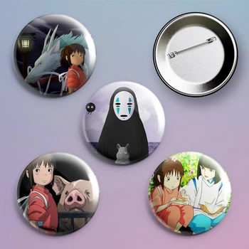 Закатные значки аниме Унесённые призраками Sen to Chihiro no kamikakushi металлический на булавке 56 мм 4 штуки в комплекте