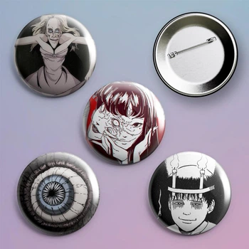 Закатные значки аниме Коллекция Дзюндзи Ито Itou Junji: Collection металлический на булавке 56 мм 4 штуки в комплекте