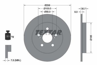 Тормозные диски TEXTAR 92224003 Toyota Prius, Verso, Corolla 4243112310, 4243102250, 4243102200