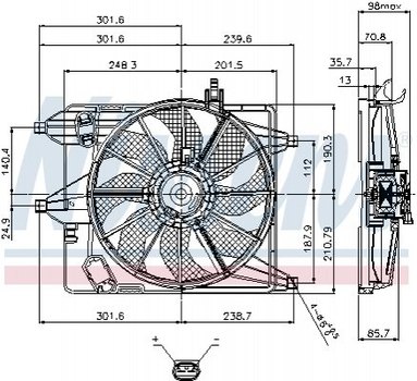 Вентилятор охолодження двигуна Nissens 85252 Renault Clio, Megane, Kangoo, Scenic; Nissan Kubistar 7700436917, 7701045816, 7701051483