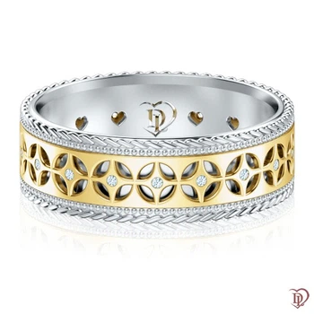 Обручку DIAMOND of LOVE "Калейдоскоп Кохання: Карусель фантазій" жіноче в жовтому та білому золоті, 16,5 р