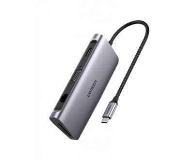 Док-станція USB3.1 Type-C --> HDMI/VGA/USB 3.0x3/RJ45/SD&TF/PD Ugreen CM179 Сіра