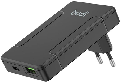 Ładowarka sieciowa Budi USB + USB-C PD 65 W + adaptery EU/UK/US/AU Czarna (6971536925423)