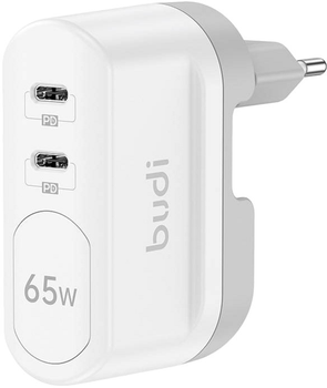 Зарядний пристрій Budi 2 x USB 65 W White (6971536927236)