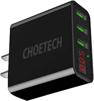 Ładowarka sieciowa Choetech US 3 x USB-C z cyfrowym wyświetlaczem 15 W Czarna (6971824972139)