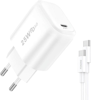 Ładowarka sieciowa Foneng Type-C - Type C Biała + Kabel USB C (EU40 Type-C - Type)